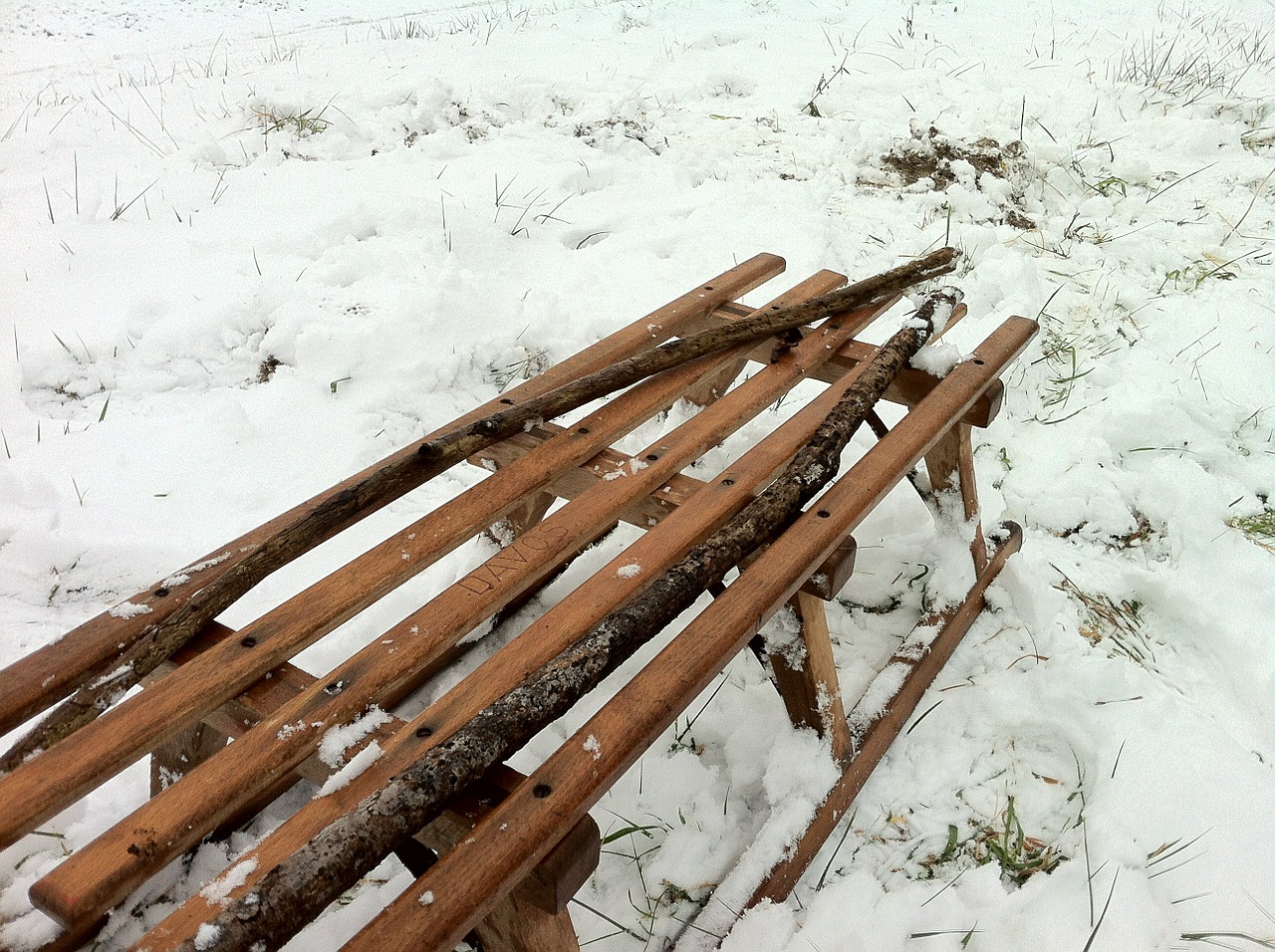 wooden sled snow winter free photo
