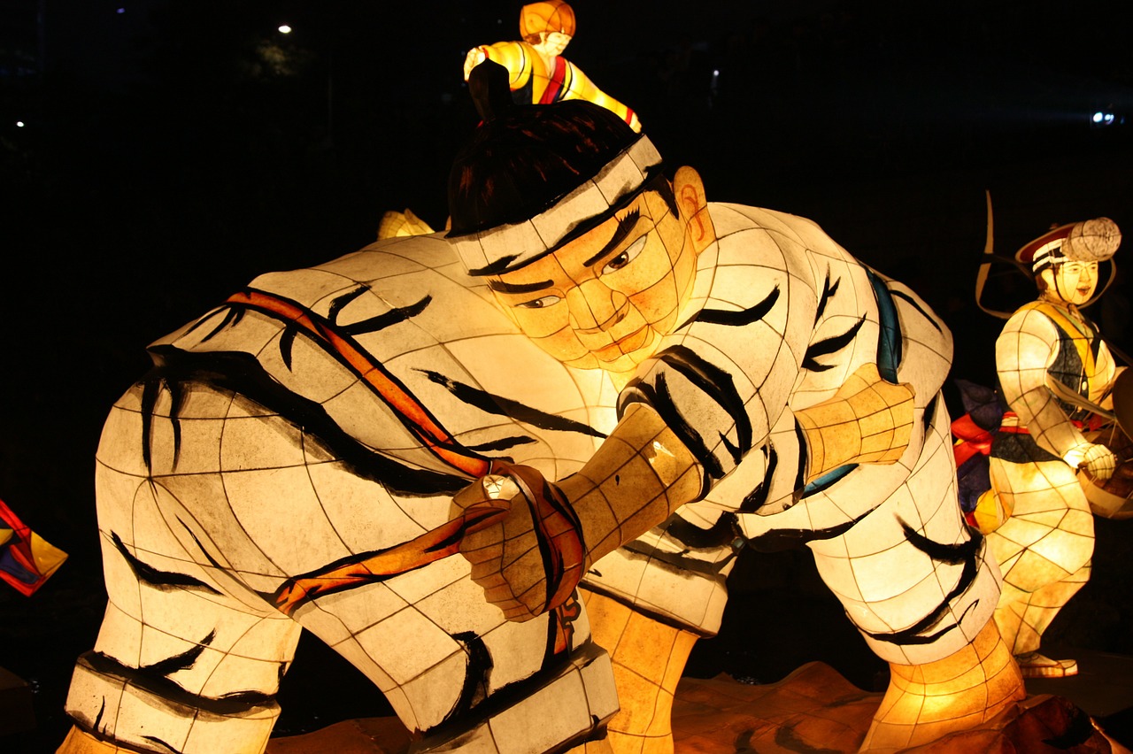 wrestling lantern festival cheonggyecheon stream free photo