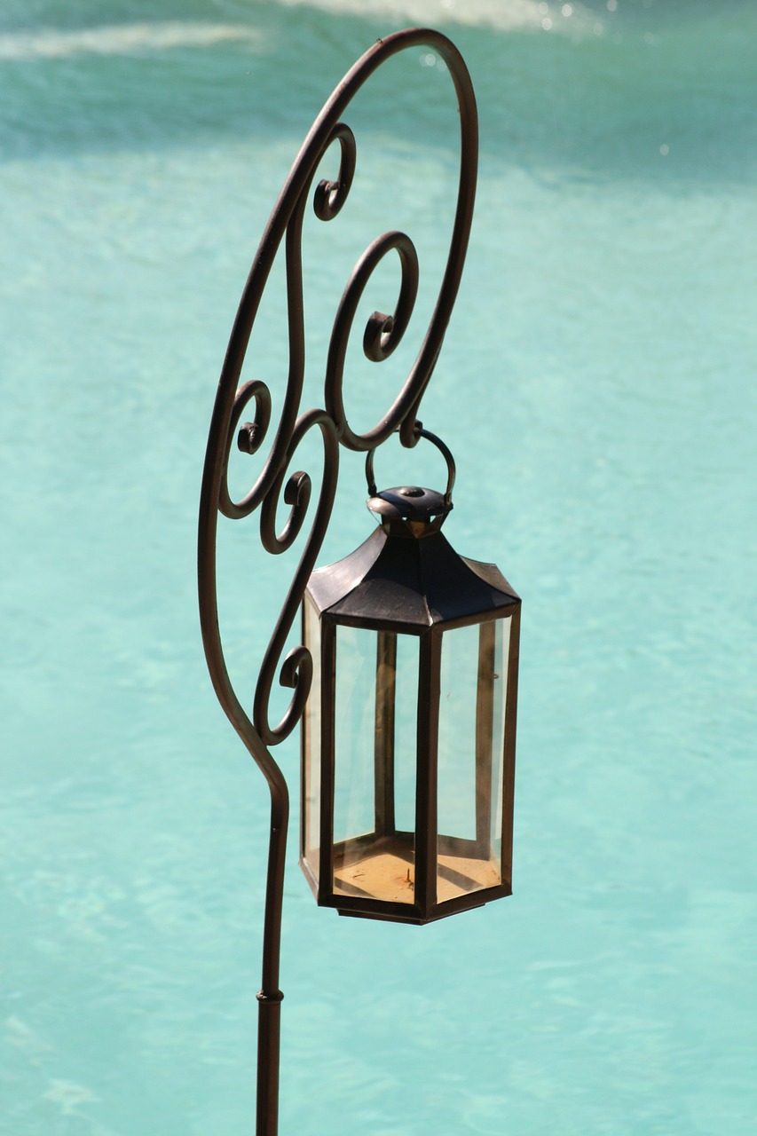 wrought iron swimming pool blue free photo