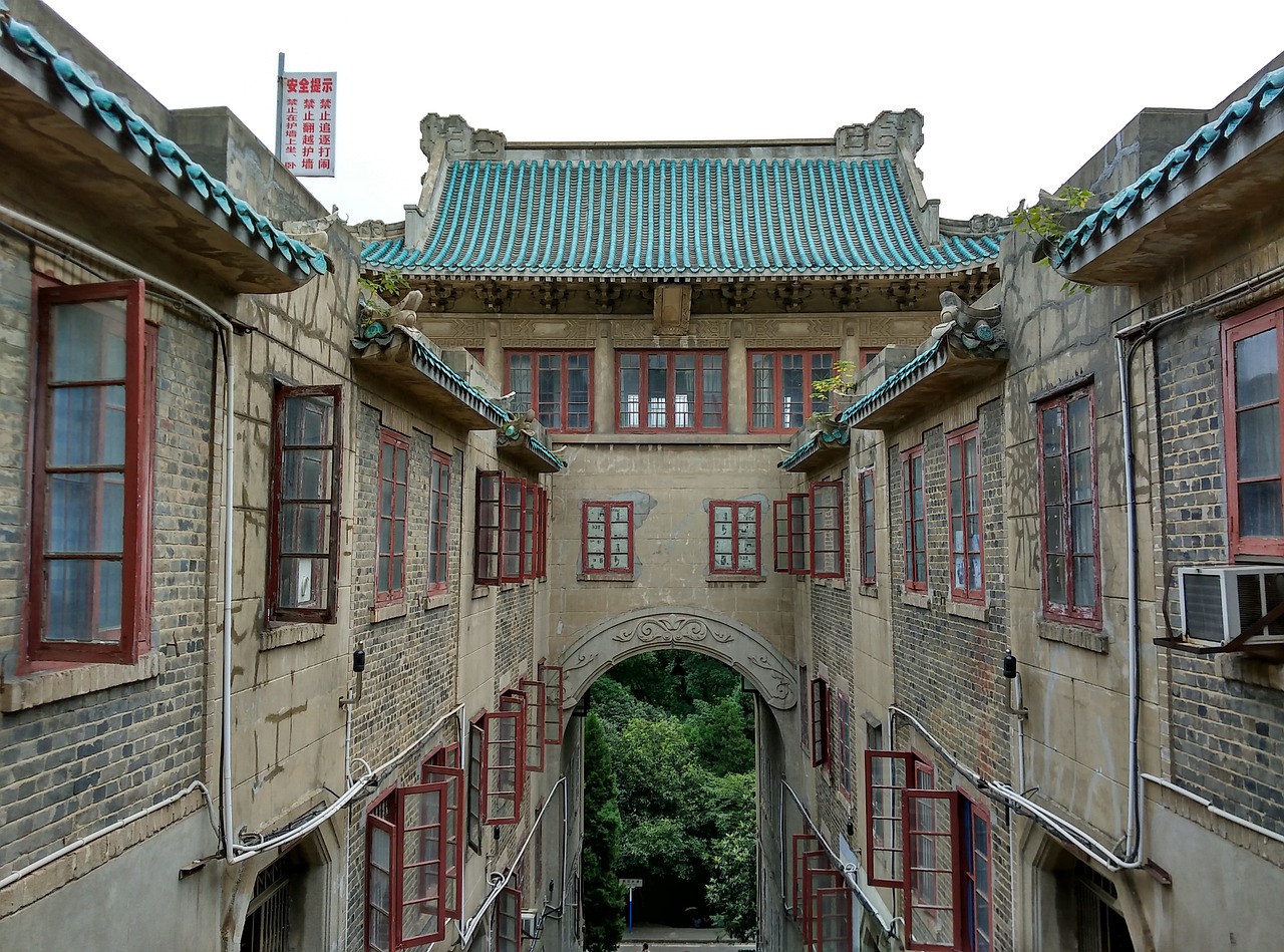 wuhan university cherry top old buildings free photo