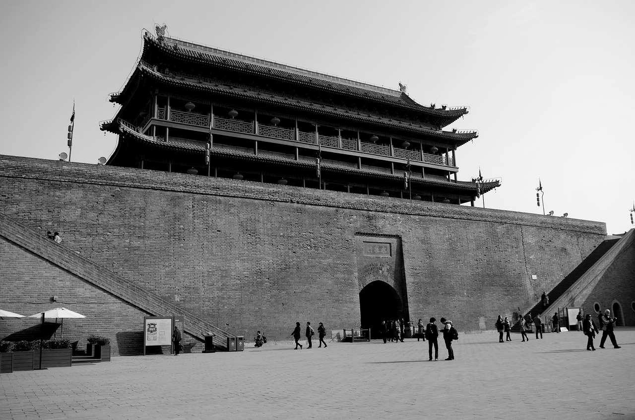 xi ' an black and white ancient city wall free photo