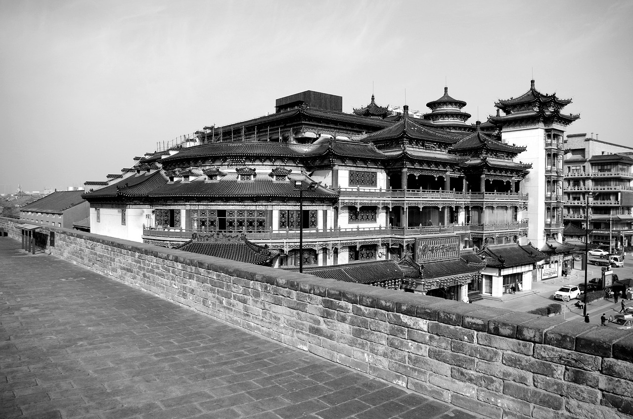 xi ' an walls black and white free photo