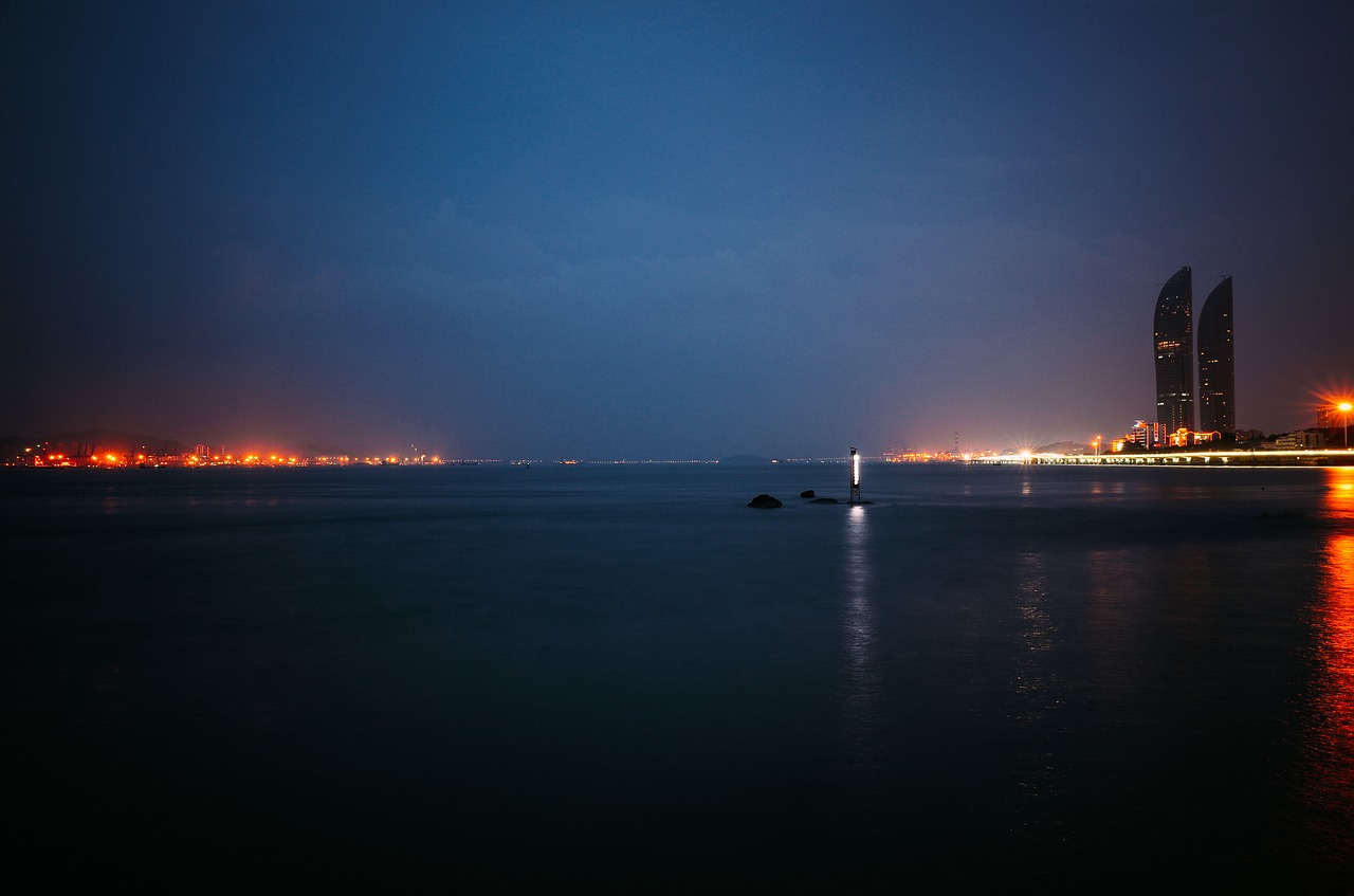 xiamen night view harbor free photo