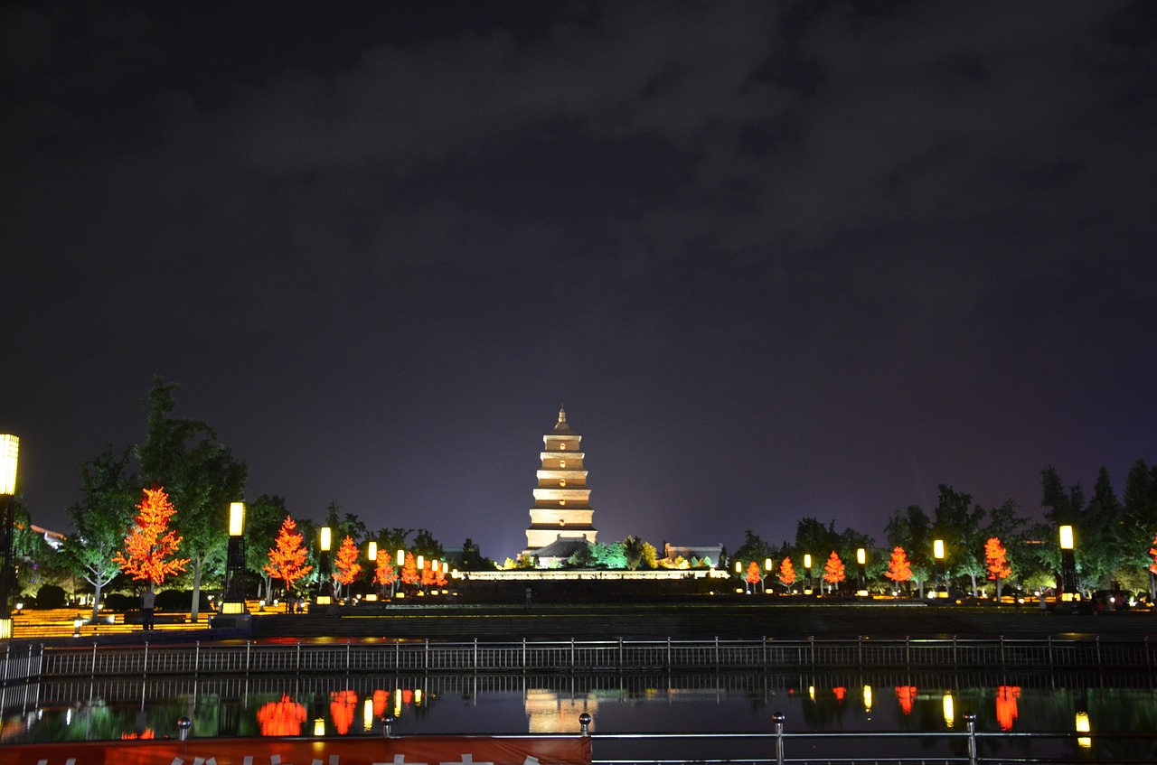 xi'an the big wild goose pagoda night view free photo