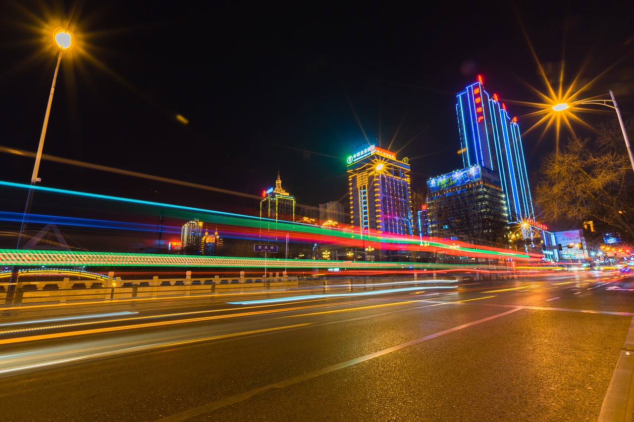 xining yellow river road night view free photo