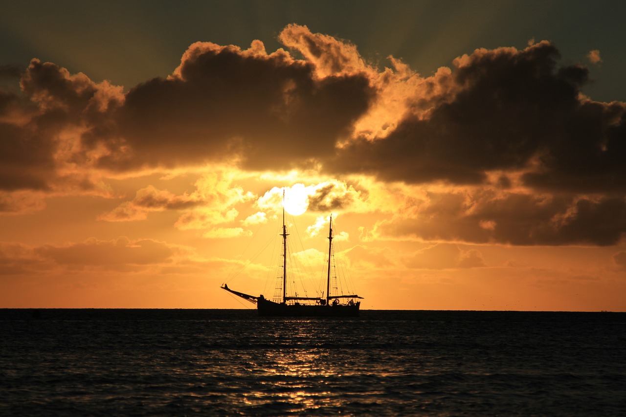 yacht sunset ocean free photo