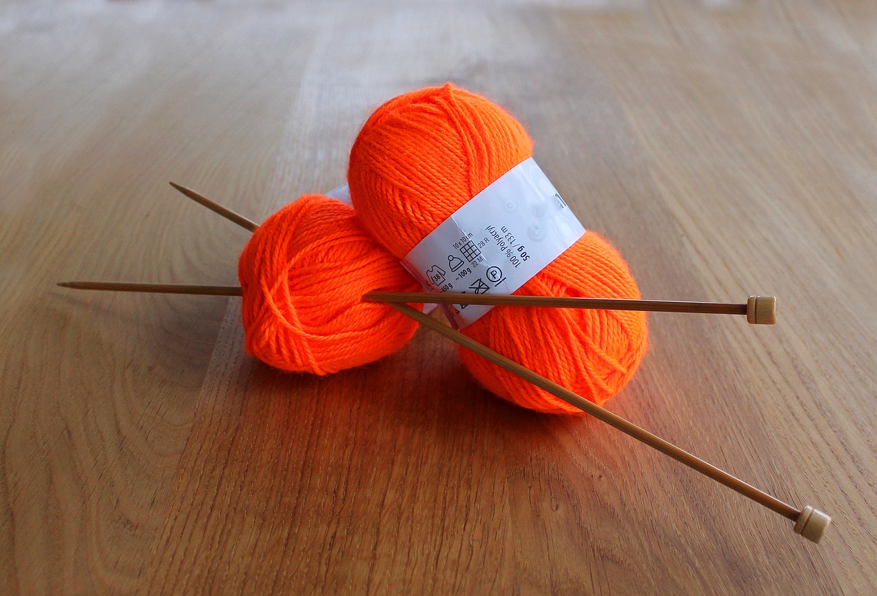 yarn orange knitting needles free photo