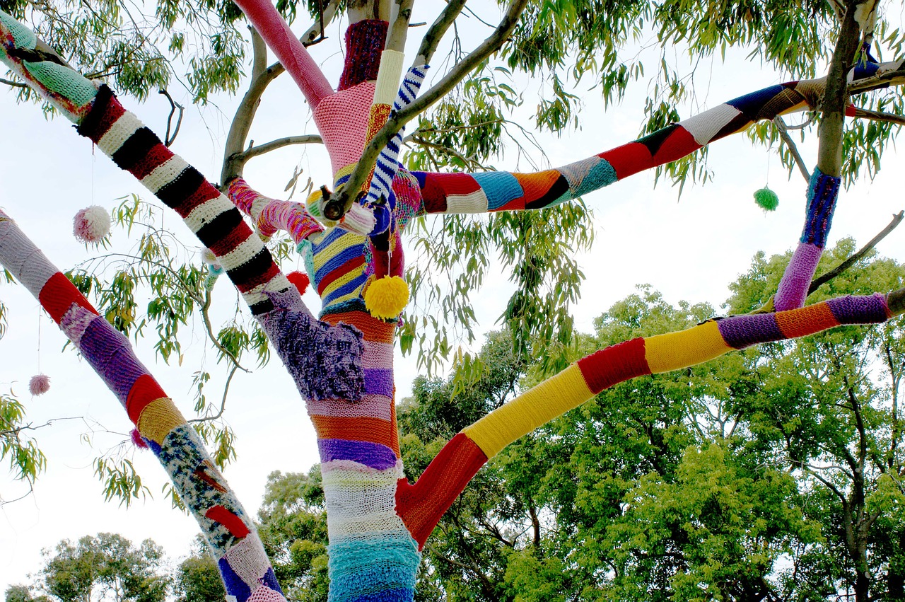 yarn bomb guerrilla knitting tree free photo