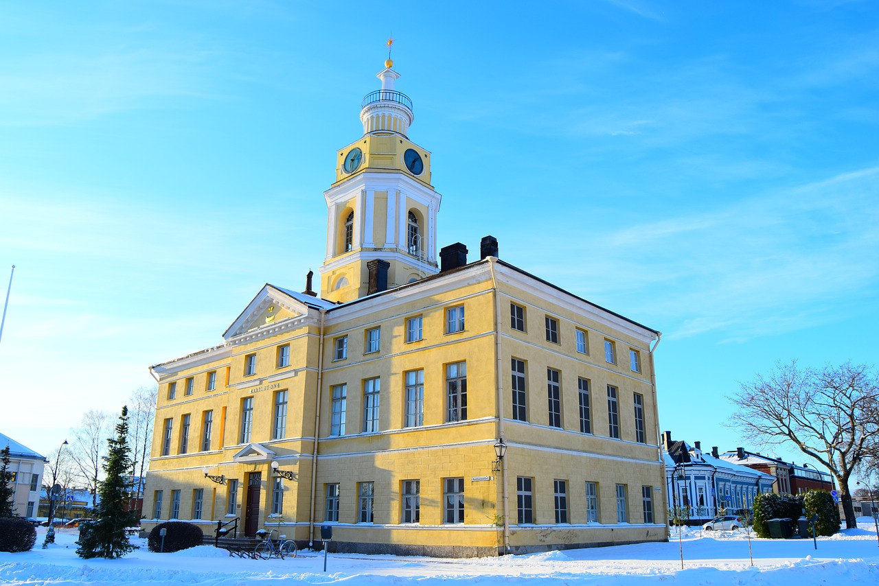 yellow building  finland  council house free photo