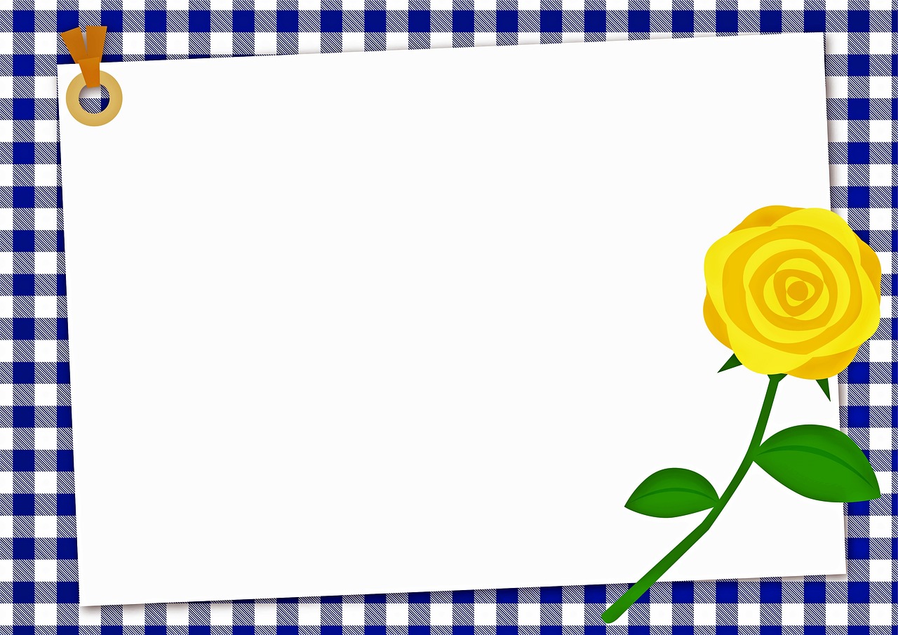 yellow rose background  blue checkered  scrapbook paper free photo