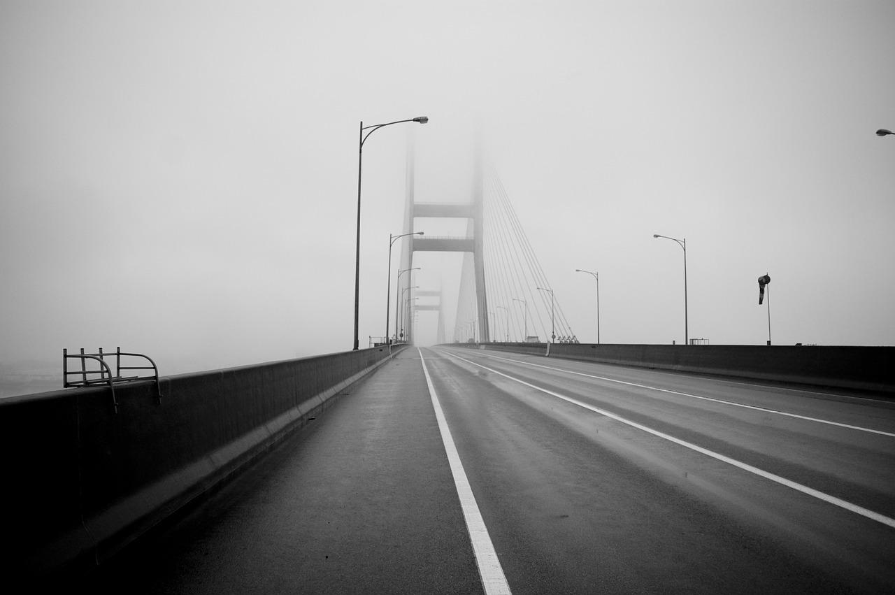 yellow sea bridge bridge fog free photo