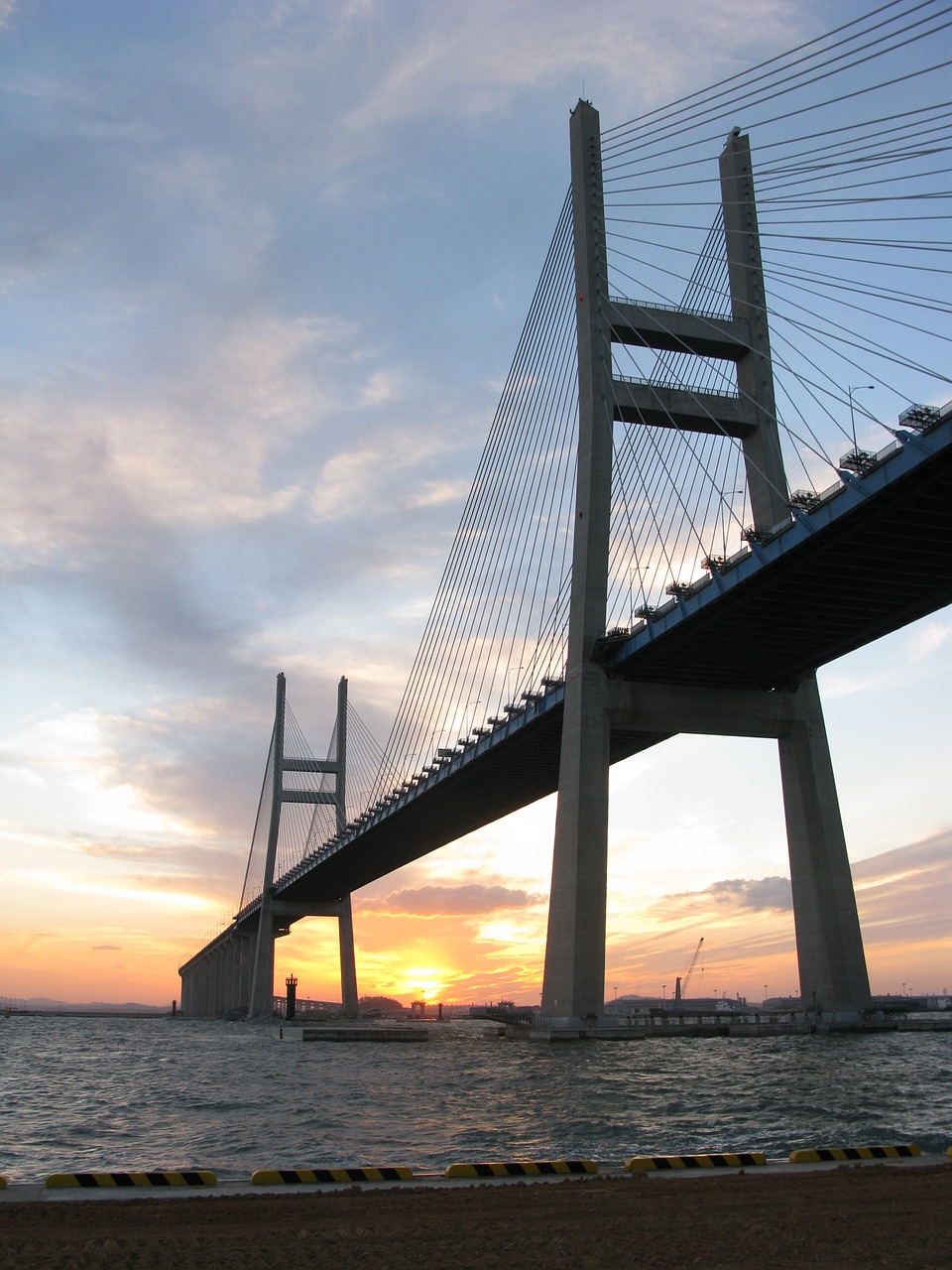 yellow sea bridge bridge sunrise free photo