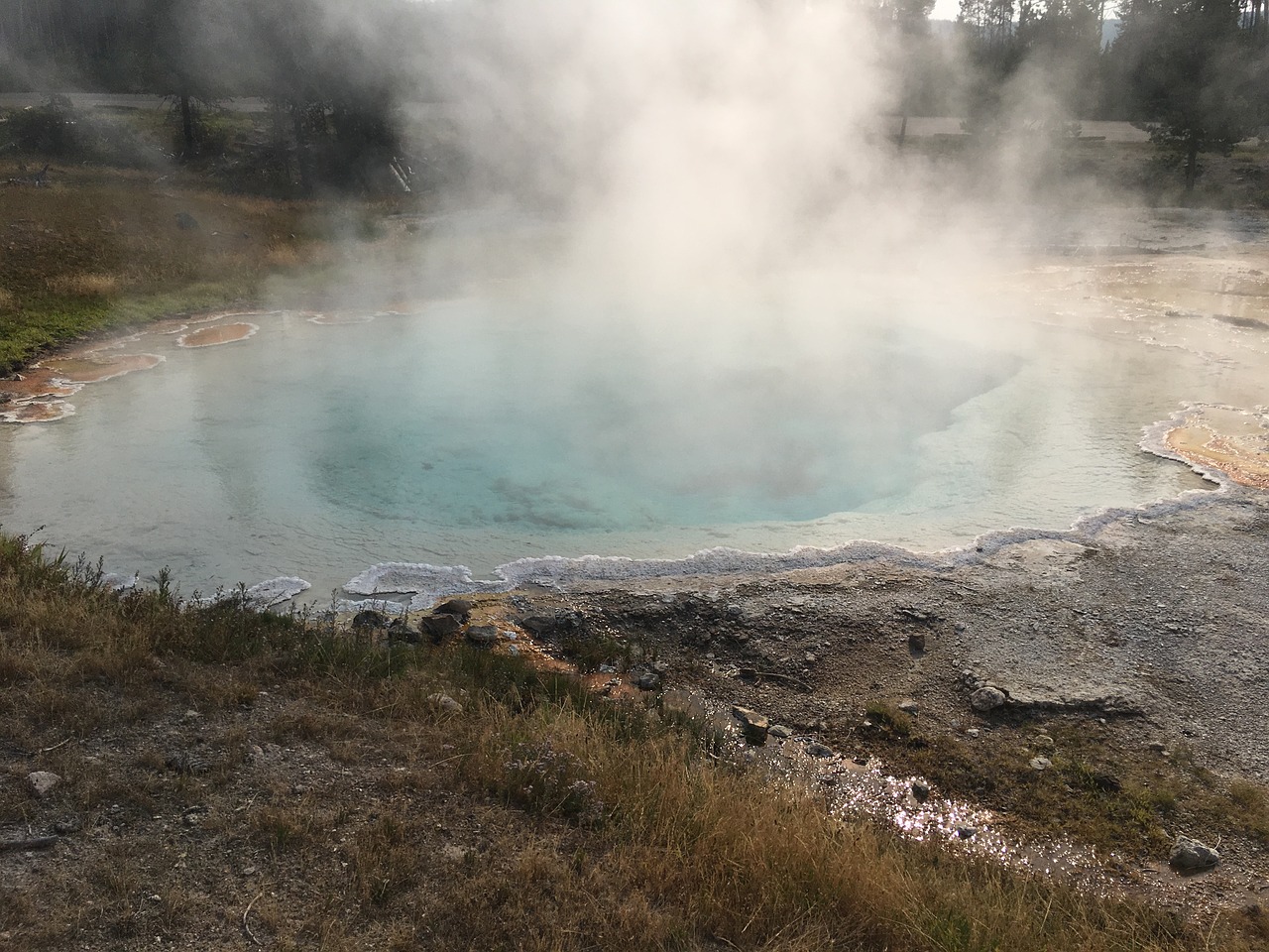 yellowstone hot springs waterfall free photo