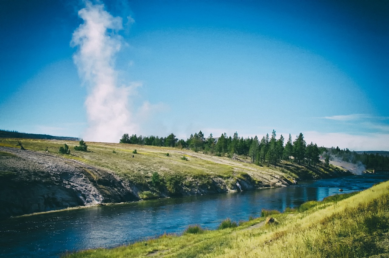 yellowstone national park geyser stream free photo