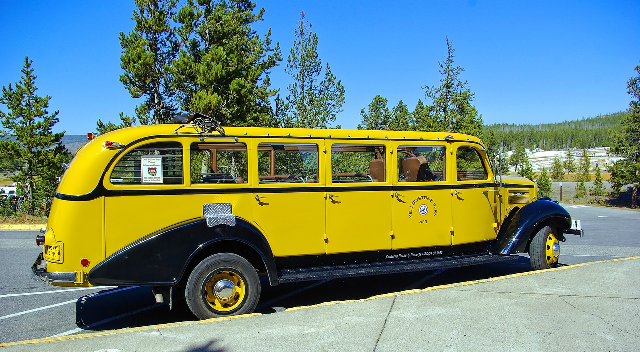 yellowstone park yellow bus  bus  antique free photo