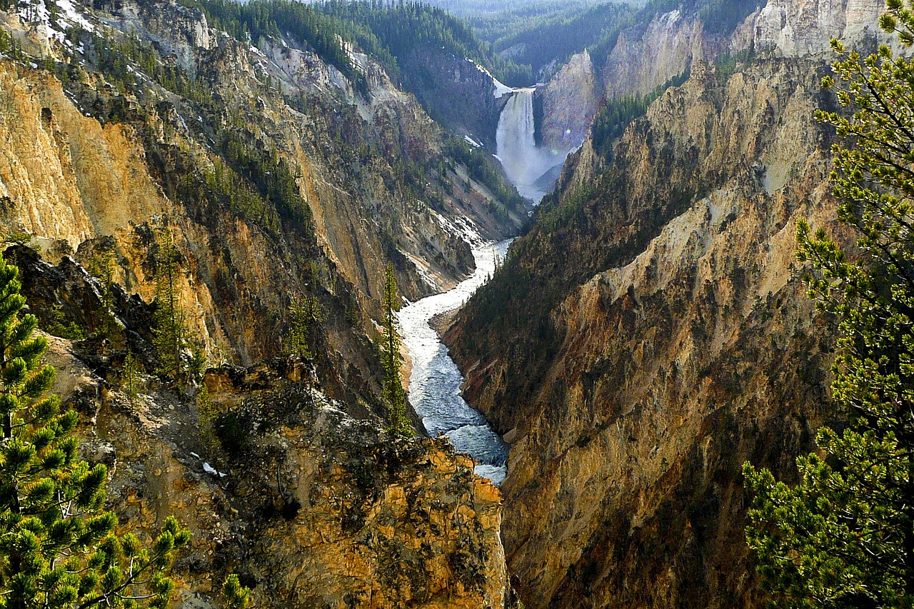 yellowstone river waterfall wyoming free photo