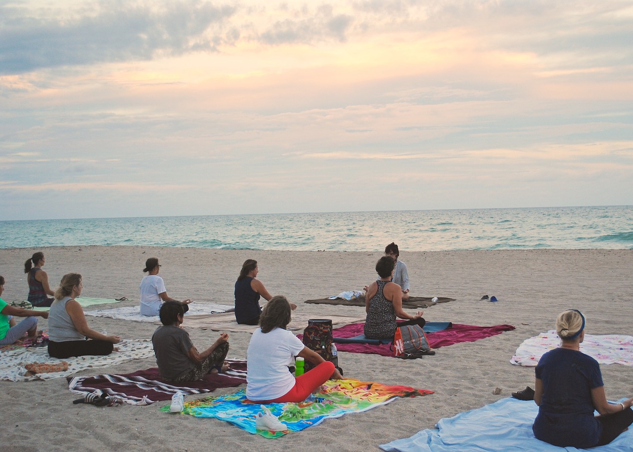 yoga beach sunset free photo