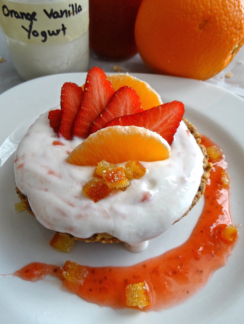 yogurt strawberries orange free photo