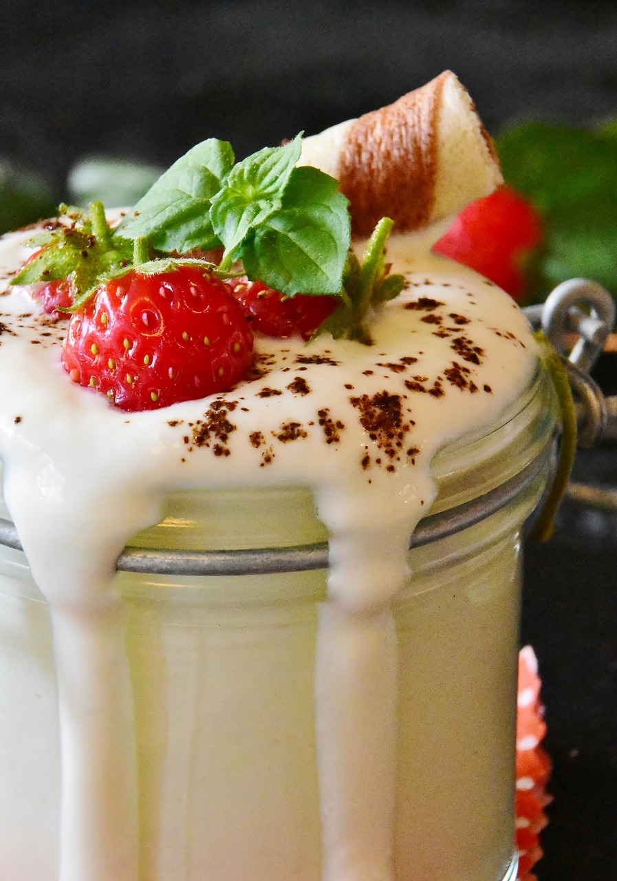 yogurt  strawberries  milk product free photo