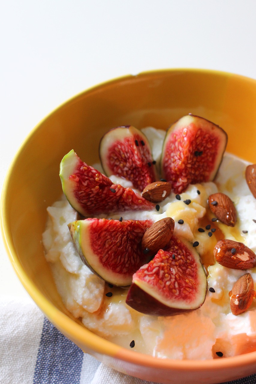 yogurt  fruits  figs free photo