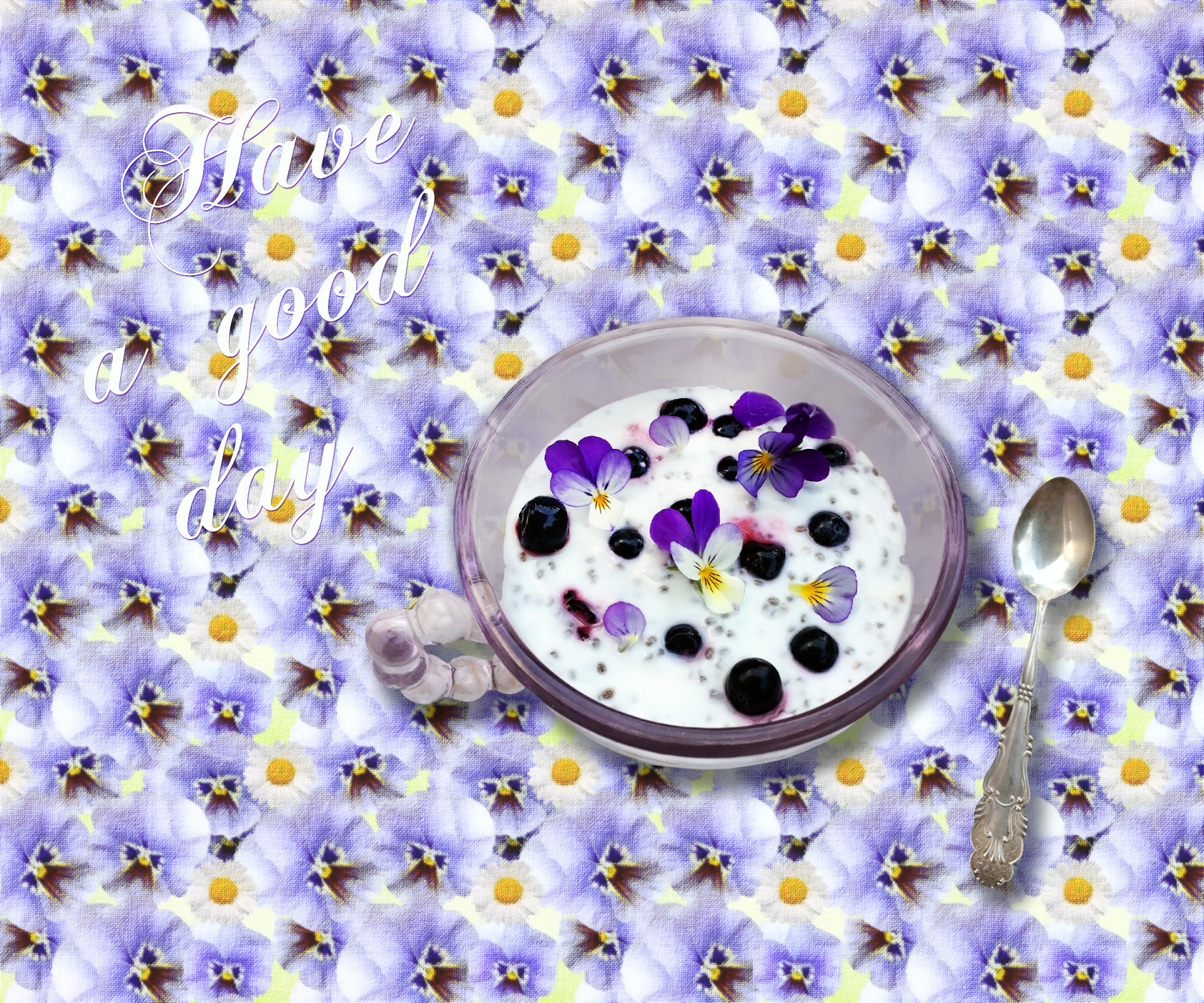 yogurt blueberries pansy free photo