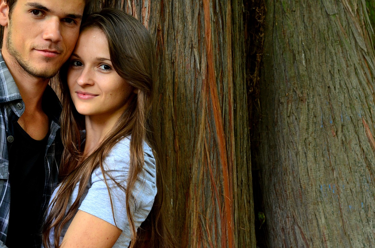 young couple fall in love with background free photo