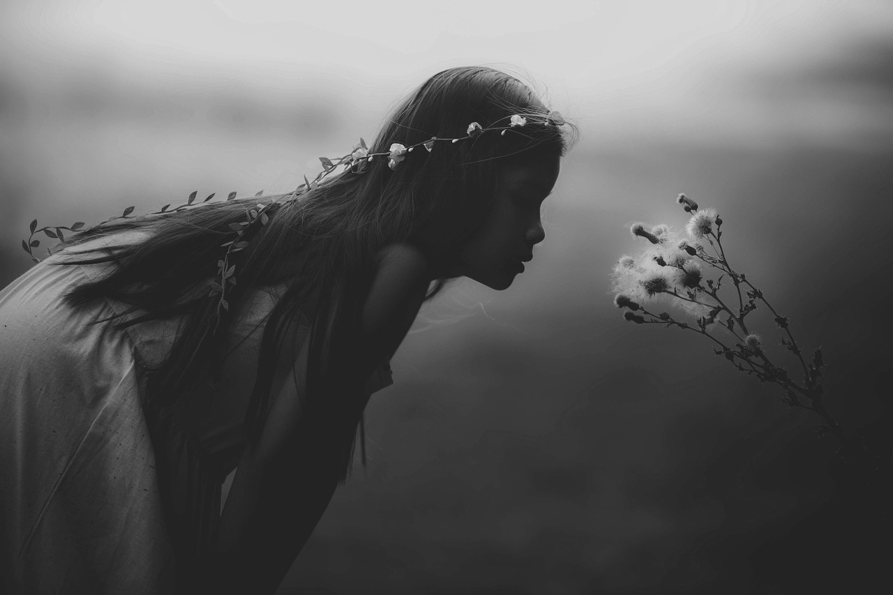 young girl mystical black and white free photo