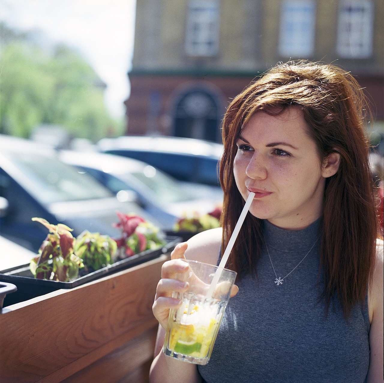 young girl drinking sipping free photo