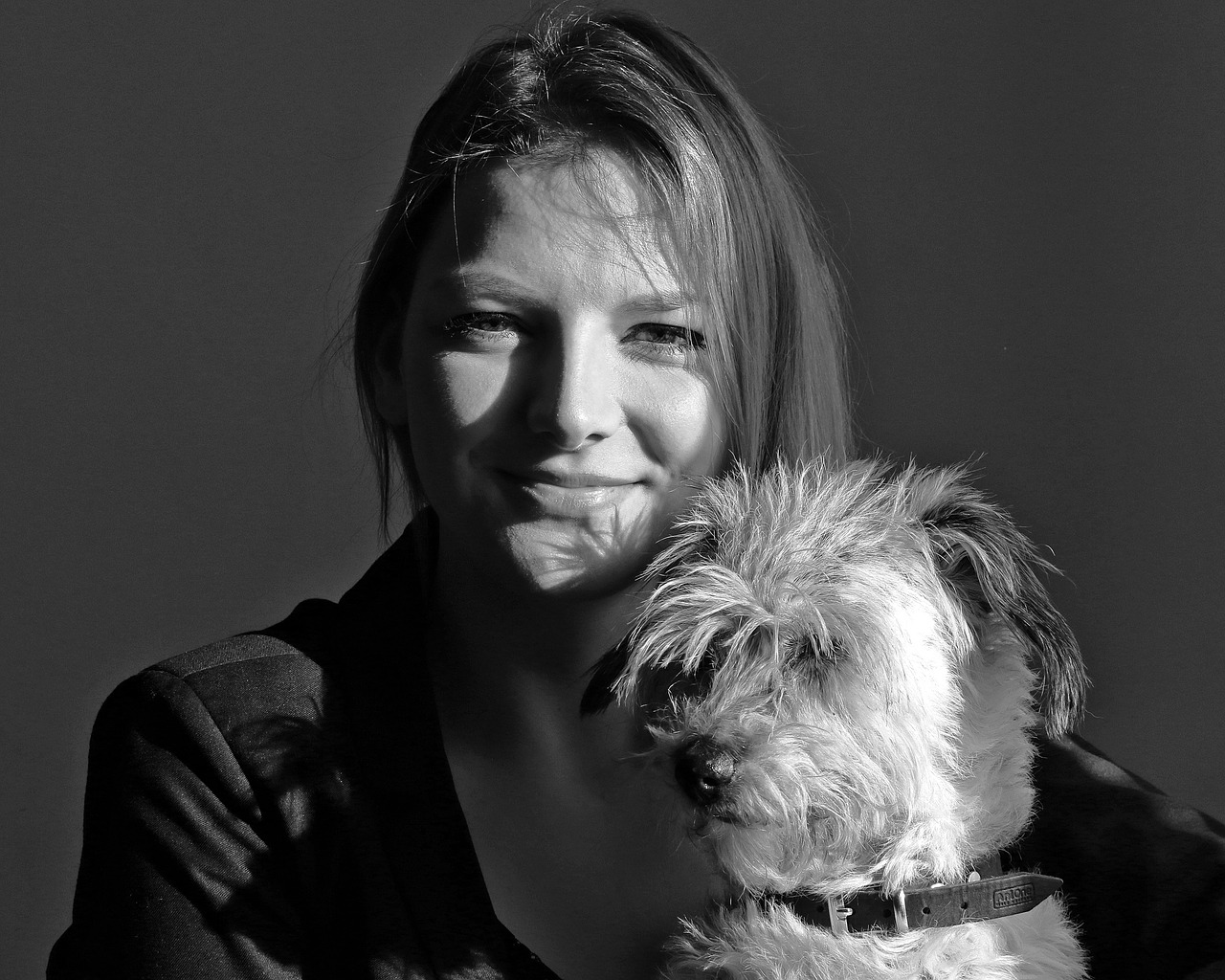young woman dog black and white free photo