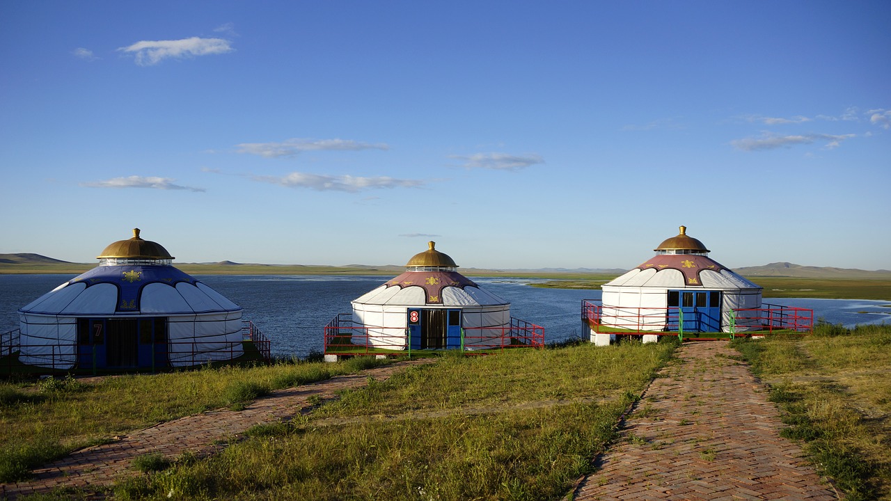 yurts lake prairie free photo
