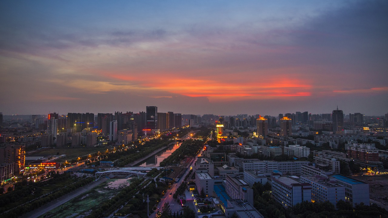 zhengzhou lights sunset free photo