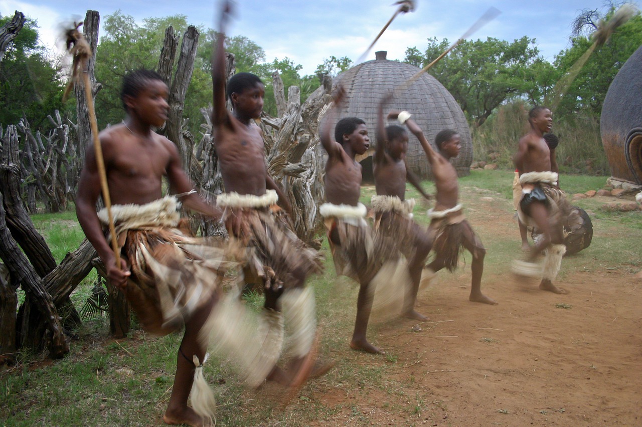 zulu youths war dance animal skin skirts free photo