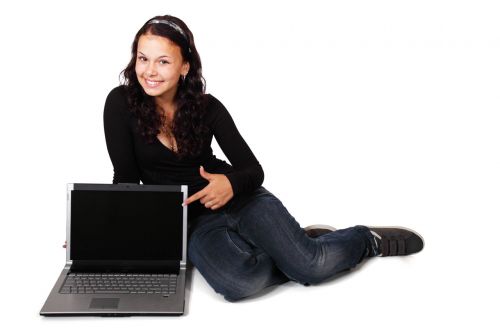 Woman Pointing At Computer