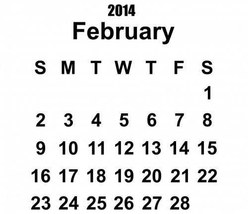 2014 Calendar February Template