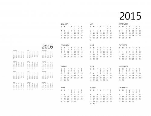 2015/2016 Calendar Black Text