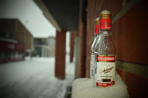 a bottle of vodka winter