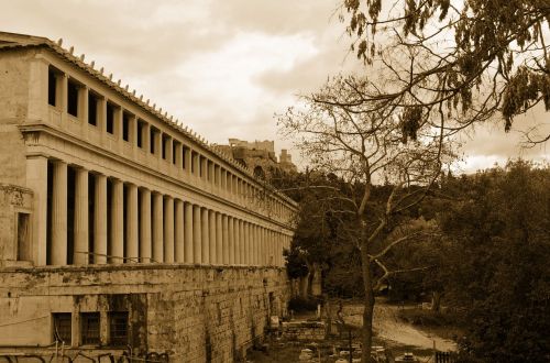 acropolis ancient agora sepia