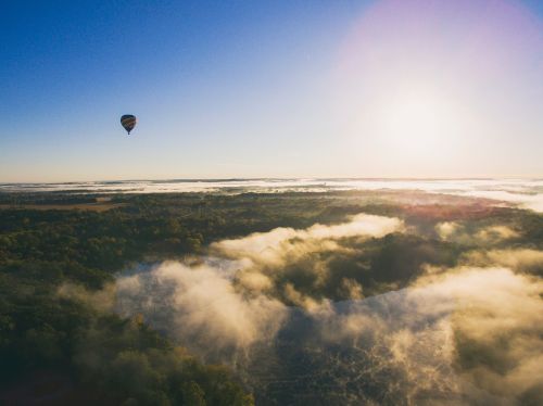 aerial hot air balloon clouds