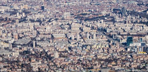 aerial view crowded urban