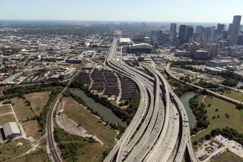 aerial view houston highways urban roads