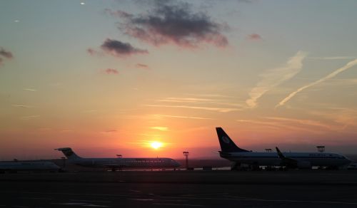 aircraft airport sunset