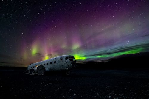 aircraft airplane aurora borealis