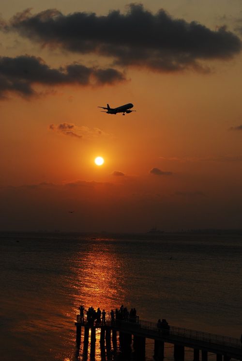 aircraft sunset landscape