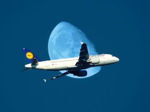 aircraft moon twilight