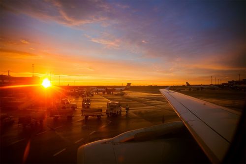 airport aircraft sunset