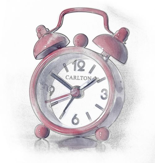 alarm clock watercolor painting