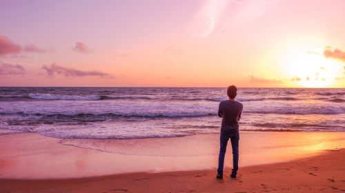 alone boy beach sea