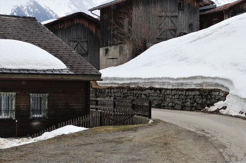 alpine  wooden cottage  village