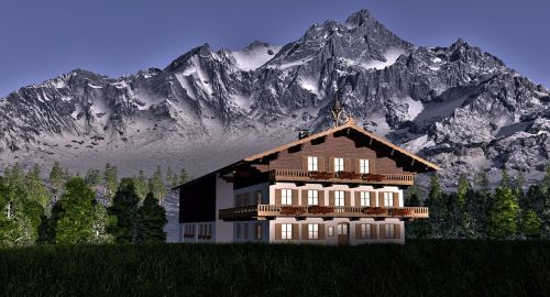 alpine mountains mountains house