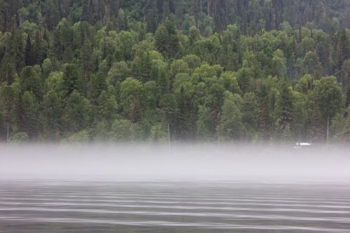 altai fog lake teletskoye